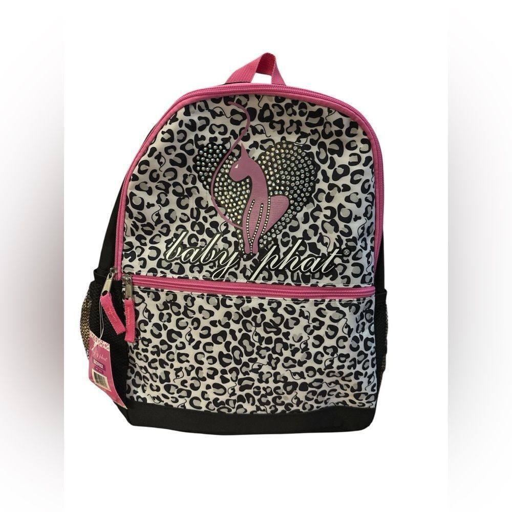 Baby Phat  Pink and Black Rhinestones Animal Print Backpack